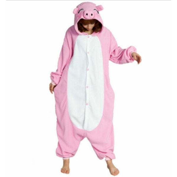 Eläinten pyjamat Kigurumi yöasut puvut aikuisten haalari asu - #2 Pink Pig adult S
