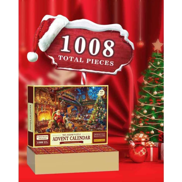 Adventskalender julepuslespil, 24 dele 1008 puslespilsbrikker Nedtælling Y Fireside Jullovspussel