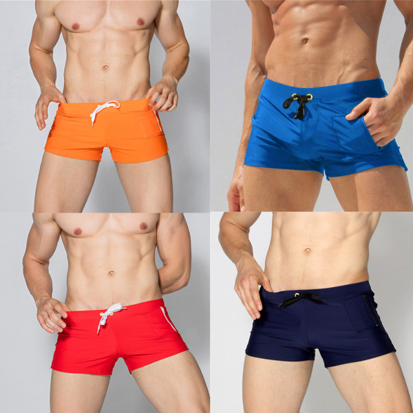 Badkläder för män boxer Enfärgad dragsko Beach nabbtorka badbyxor . Red S