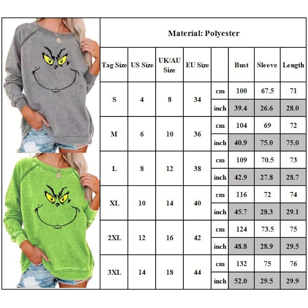 Kvinders Xmas Grinch Sweatshirt Vendbar bluse Pullover K grey L