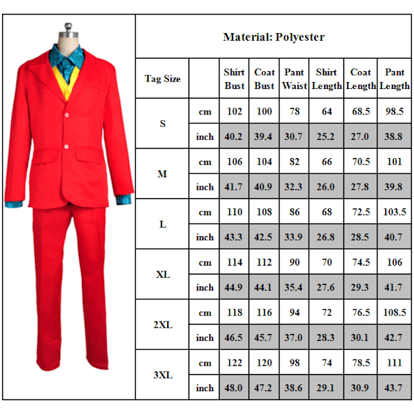 Joker Cosplay -asu Arthur Fleck Joaquin Halloween -juhlapuku W red S Y 3XL