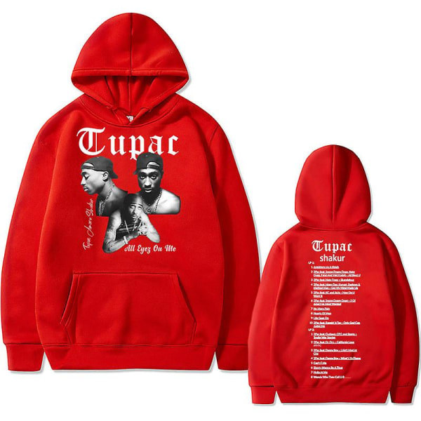 Räppäri Tupac 2pac Hip Hop -huppari Miesten Muoti Hupparit Miesten Naisten Ylimitoitettu villapaita Mies Musta Streetwear Mies Vintage Huppari K Red XXL