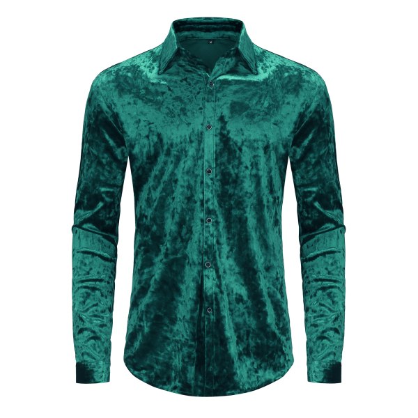 Långärmade för män printed Casual Button Down-skjortor Z X green XL