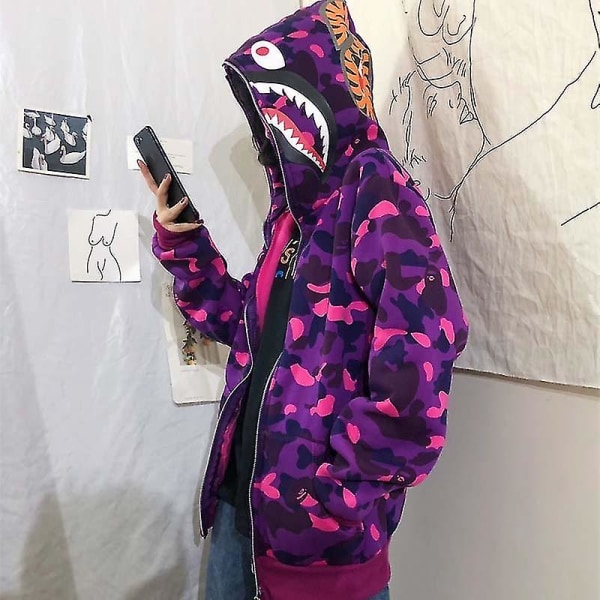 Dame Herre Shark Camouflage Hettegenser Hip Hop Harajuku Y2k Hettegensere Genser F V