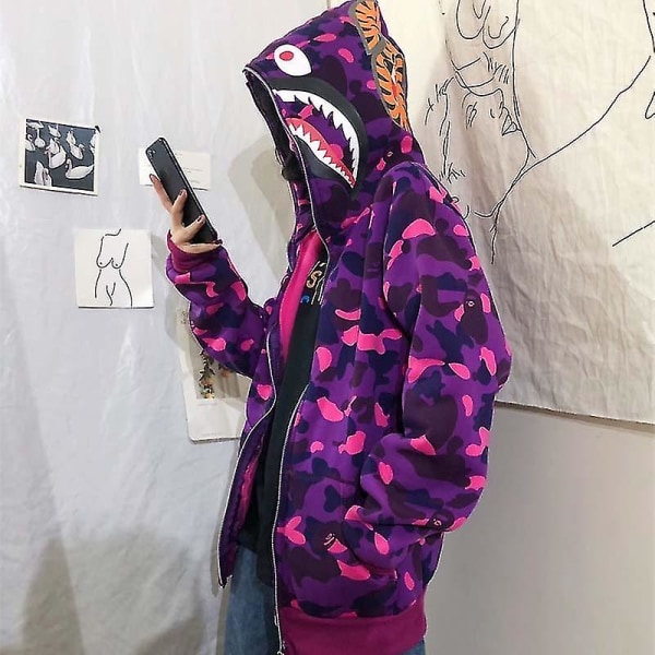 Kvinder Mænd Shark Camouflage Hættetrøje Hip Hop Harajuku Y2k Hættetrøjer Sweatshirt F V