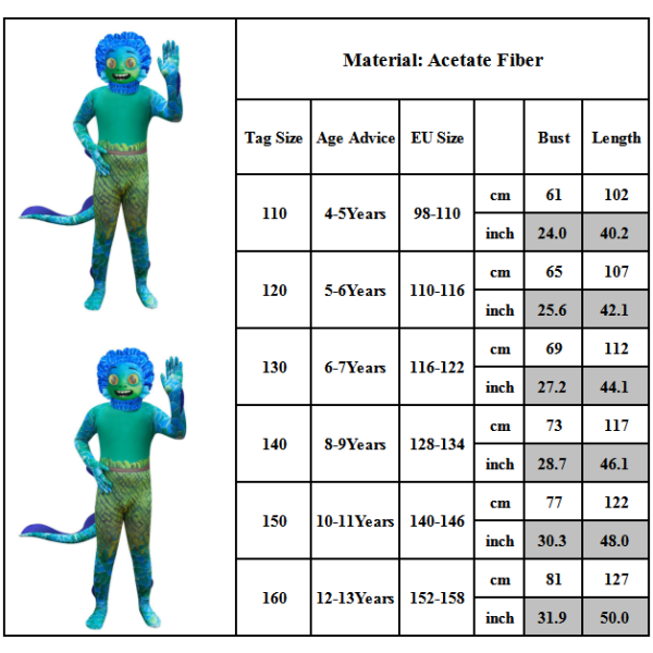 Ocean Monster Costume Boy Halloween Cosplay Jumpsuit Sett 160cm - 120cm