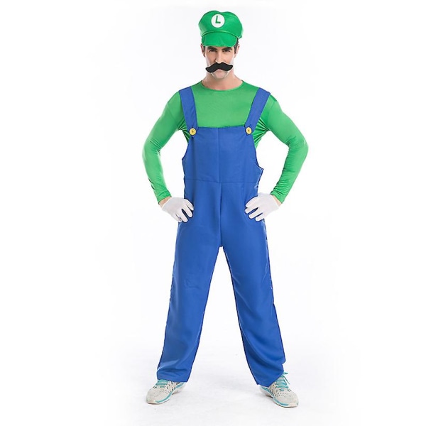 Män Super Mario And Luigi Bros Fancy Dress Halloween Kostym Rörmokare Overall Green L