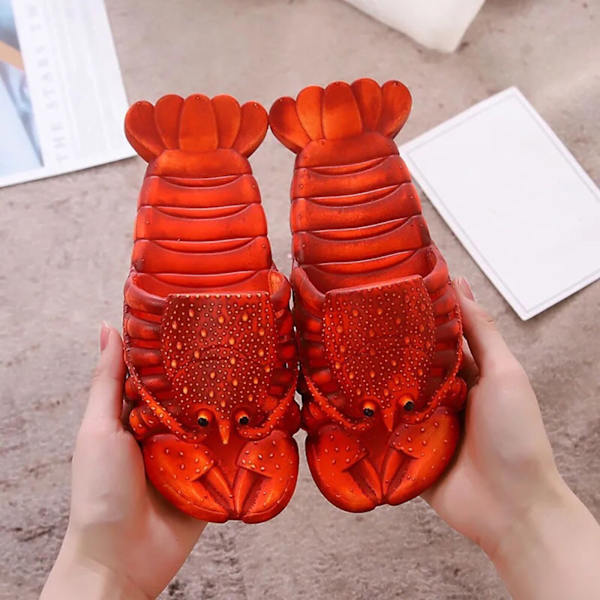 Cute Lobster Funny Slippers Beach Non Slip sommersandaler. Dark Red 40-41