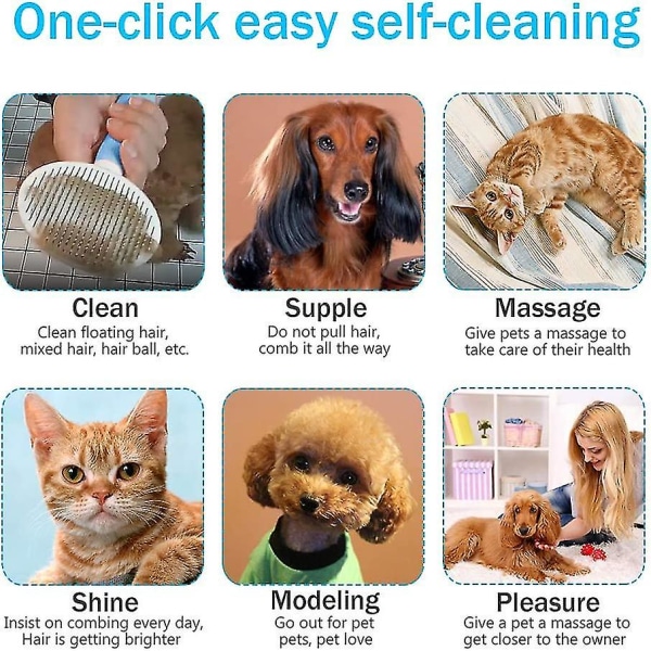 Pleje af kæledyr Kattebørste Hundebørste Effektiv pelsbørste med anti-filtring-rengøringsknop-26 V