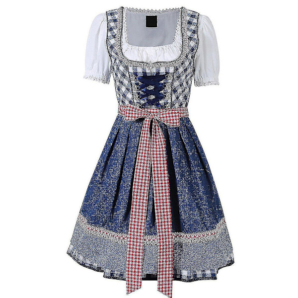 Dirndl Klänning tysk Oktoberfest Bayersk öl Wench kostym Maid Festival Party Z X Navy 2XL