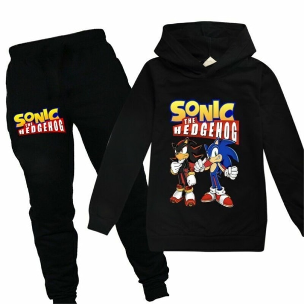 Boy Girl Sonic The Hedgehog Hættetrøjer Træningsdragter Toppe+Sweatpants Z black 160cm