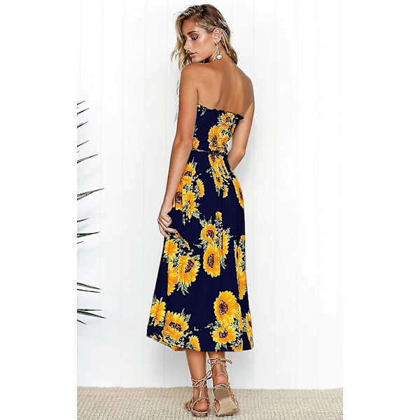 Blomsterbluse til kvinder, Maxi-nederdeldragtskjole. Navy Blue X-Large
