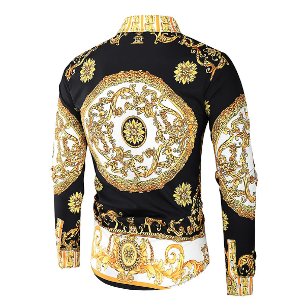 Herr Royal Shirt Print Lapel Luxury Slim Shirt Business Långärmad passform Toppar för festbal CNMR Z X Black 4XL