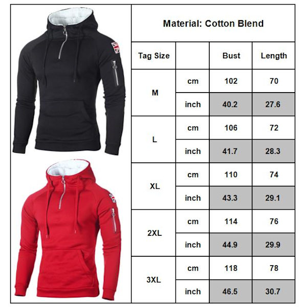 Høyhalset hettegenser for menn Sport Y-hettegenser Red M