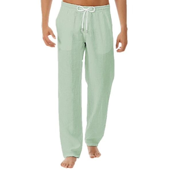 Casual hørbukser til mænd sommer løse bukser af høj kvalitet H Green 2XL