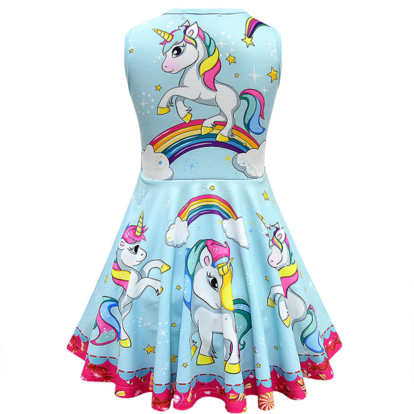 Unicorn Print Princess for Girls Tank Swing Dress Party Dress Z X Blue 7-8 Years