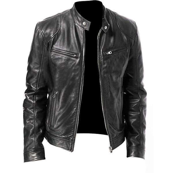 Män Vinter läderjacka Långärmad dragkedja Slim Biker Coat Stand Krage Casual Ytterkläder CNMR Black XL