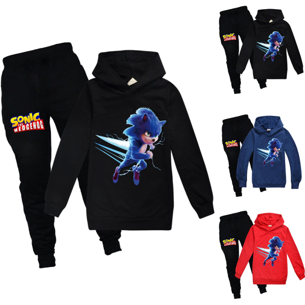 Kids Sonic The Hedgehog Hoodie Toppe+ Bukser Suit Træningsdragt K black 130cm