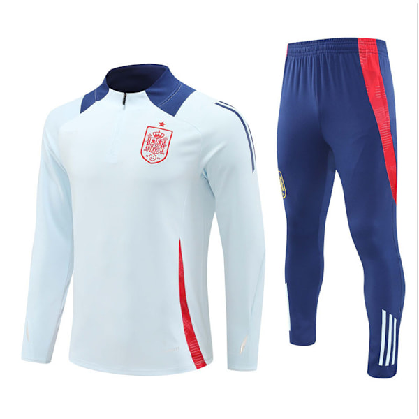 2425 New Spain Team Fotballdrakt Voksen og Barn Langærmet Halv Glidelås Treningsdraktsett Lyseblå Light blue 14