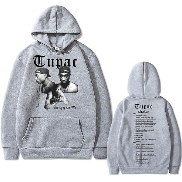 Räppäri Tupac 2pac Hip Hop -huppari Miesten Muoti Neulepaidat Miesten Naisten Ylimitoitettu villapaita Mies Musta Streetwear Mies Vintage villapaita K grey L