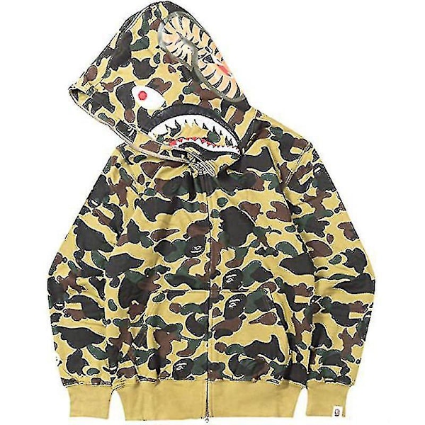 Hettegenser for menn Camo Loose Zipper Jacket H Yellow 4XL