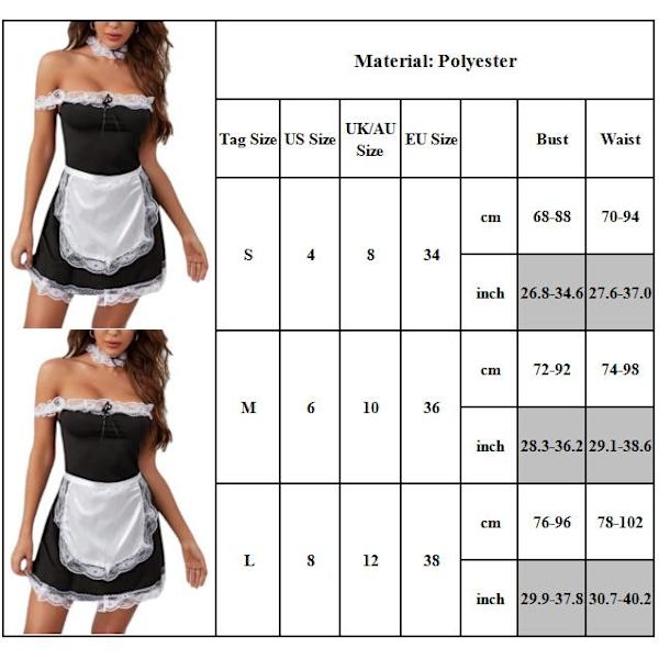 Kvinner Sexy Maid Uniform Dress Cosplay Kostyme Undertøy Antrekk zy L
