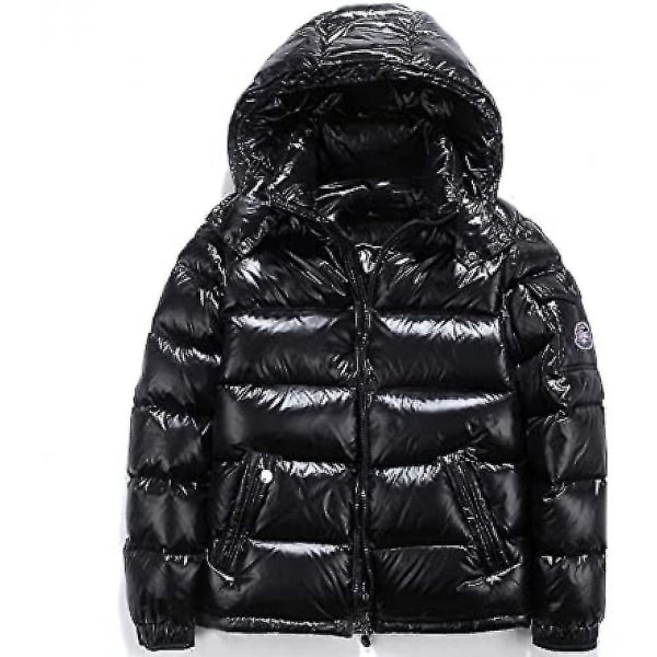 Winter Shiny Down Jacket en's Jacket Stand Collar Down Jacket With Hood K Black M