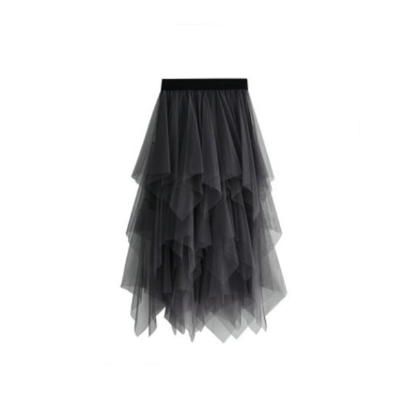 Dame tyl nederdel elastisk talje mesh (mørk grå) -