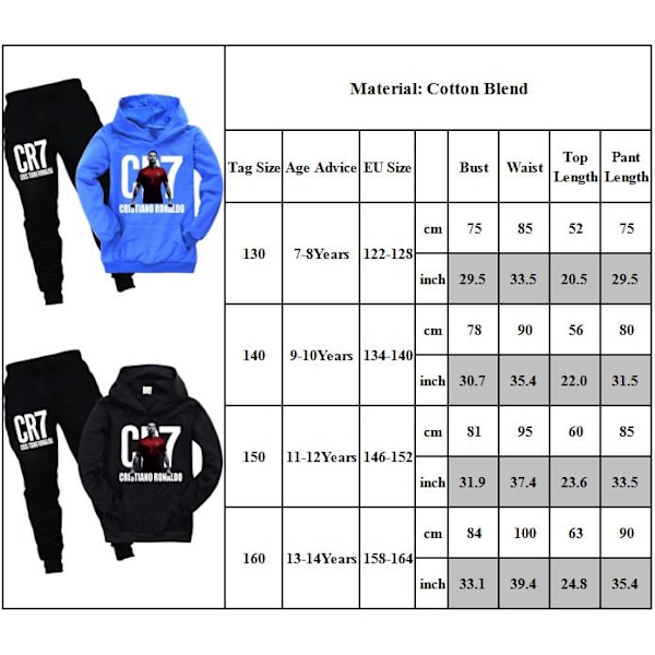 CR7 Ronaldo Barn Gutter Skole Treningsdrakt Sett Hoodie Genser Pullover Topp Bukser Sportsklær Rød 0 Rød Red Red 150cm