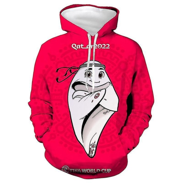 2022 Qatar World Cup Fotboll Mascot Theme Barn Aldult Hoodies Sweatshirt - Red 1 130