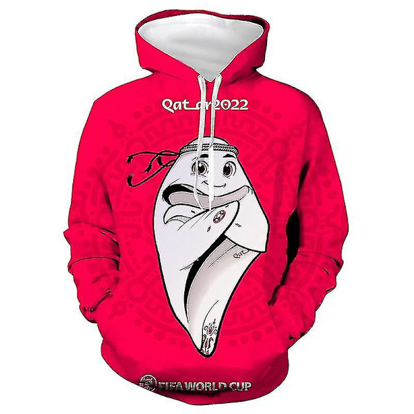 2022 Qatar World Cup Fotboll Mascot Theme Barn Aldult Hoodies Sweatshirt - Red 1 L