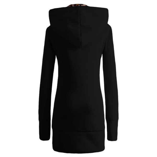 Vinter Kvinnor Hooded Thickened Plus Fleece eopard Sweater Jacka Y Black L