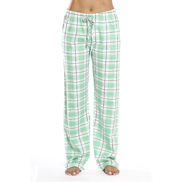 Naisten taskulliset pyjamahousut, pehmeät flanelliruudulliset pyjamahousut naisille - green M
