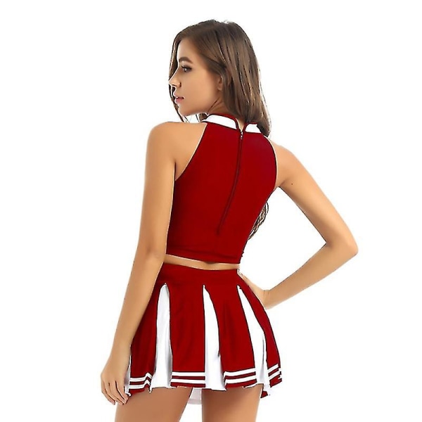 Kvinders Cheer eader Kostume Uniform Cheerleading Voksen Dress Up Z X RED L