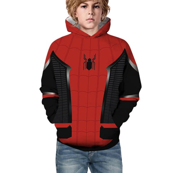 Barn Gutter Jenter Spiderman 3D-trykt Langermet Hettegenser Genser - Red