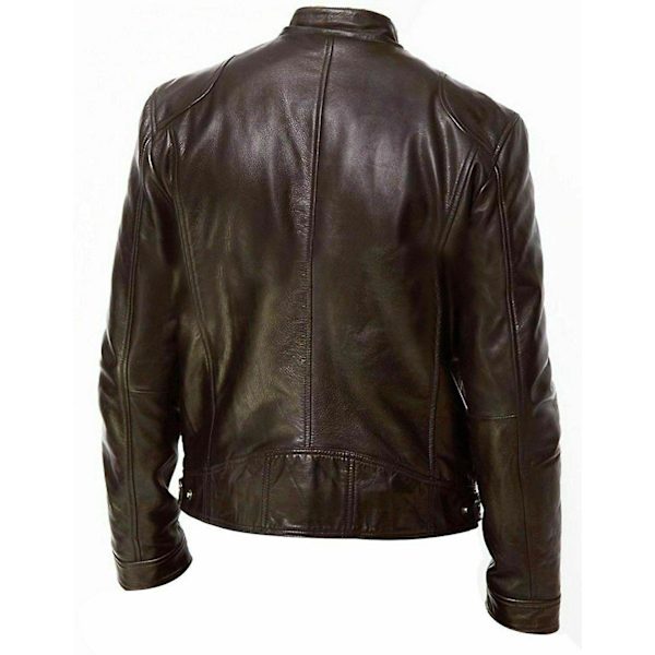 Män Vinter läderjacka Långärmad dragkedja Slim Biker Coat Stand Krage Casual Ytterkläder CNMR Brown XL