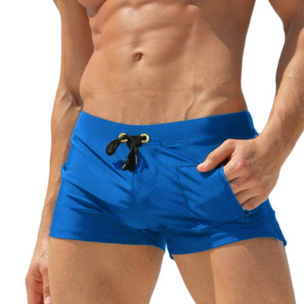 Badkläder för män boxer Enfärgad dragsko Beach Snabbtorka badbyxor . Royal Blue M