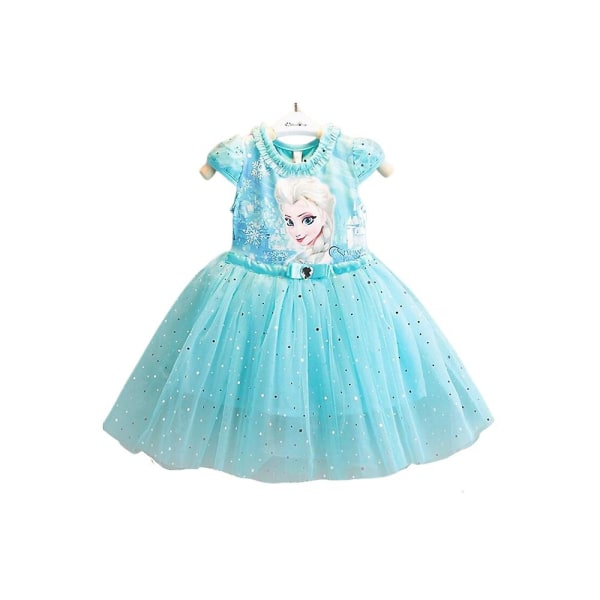 Barn Barn Flickor Disney Cartoon Frozen Elsa Print Kortärmad Sommar Prinsessklänning Tyll A-linjeklänningar V Light Blue 4-5 Years