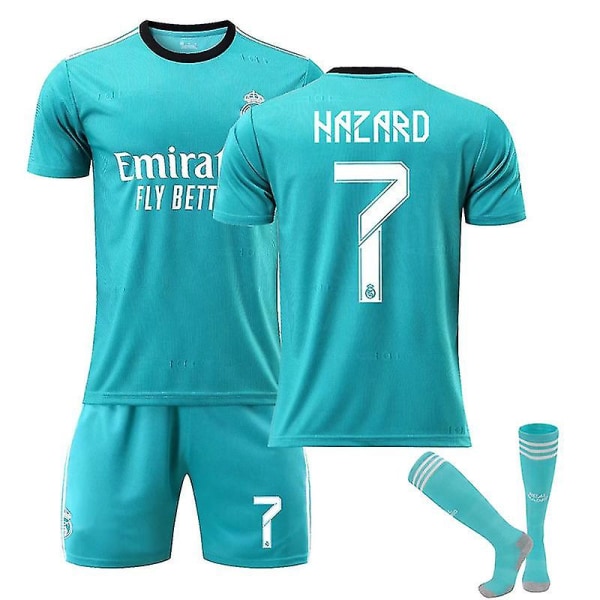 Real Madrid Second Away Grøn trøje nr. 9 Benzema nr. 10 Modric fodboldtrøjesæt børneskjorte H 21 22 HAZARD 7 Kids 22(120-130CM)