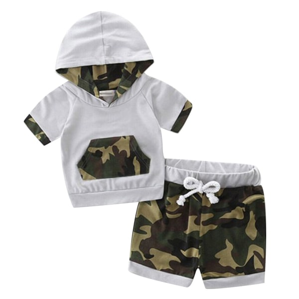 2 stk Boy Top Shorts Outfit Børne Camouflage Hoodie Kortærmet H 70cm