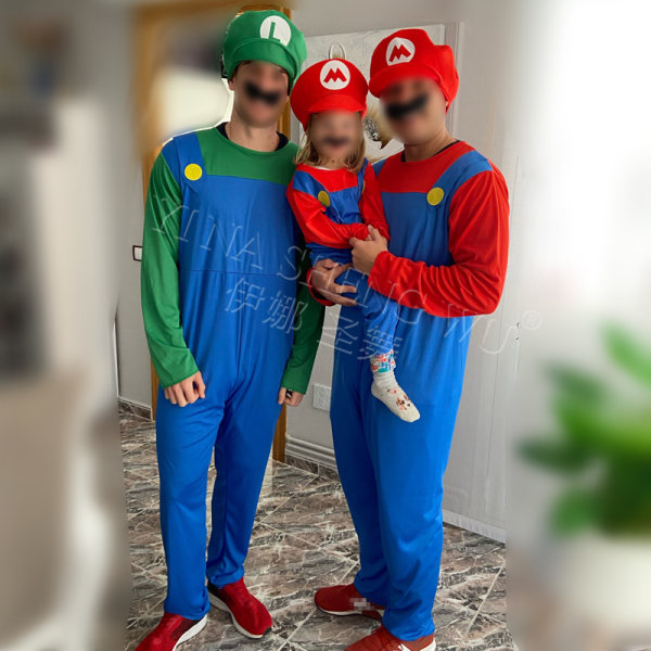 Cosplay Super Mario kostumer til voksne og børn red H green L