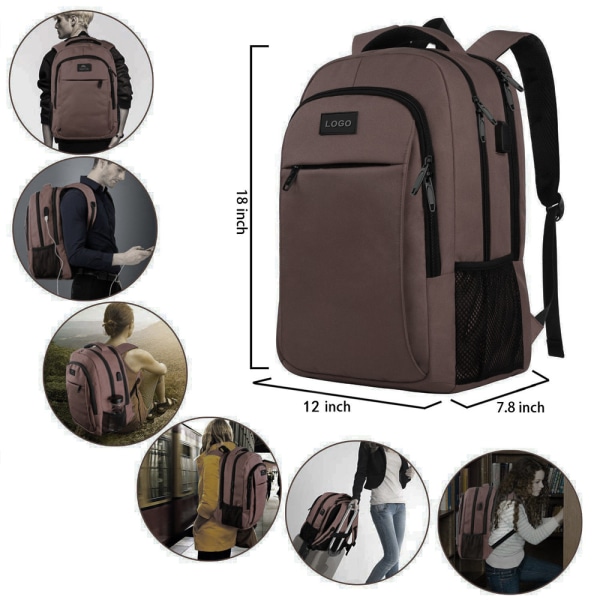 Överdimensionerad ryggsäck med laptopfack passar 18" noteb-1 coffee