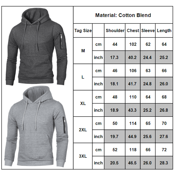 Rutete hettegenser for menn Utendørs fritidssport Løs frakk Z Light gray XL