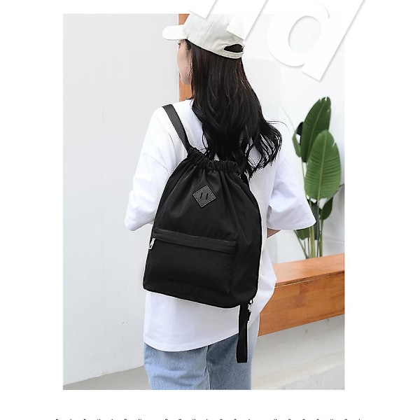 Kiristysnyörireppu Urheilu Gym Reppu Vedenpitävä String Bag Rantalaukku CNMR Black