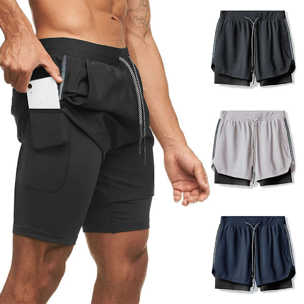 Lösa sportshorts för män Sommarshorts Strandbyxor Dragsko . black 2XL