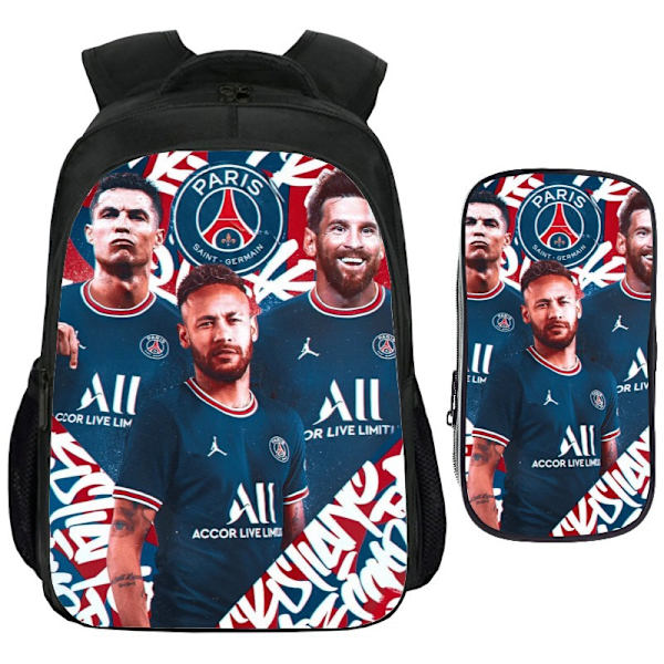 Football Star Skoletaske Neymar/Messi/Mbappe2 Sæt (Skoletaske + Etui) y black 41CM