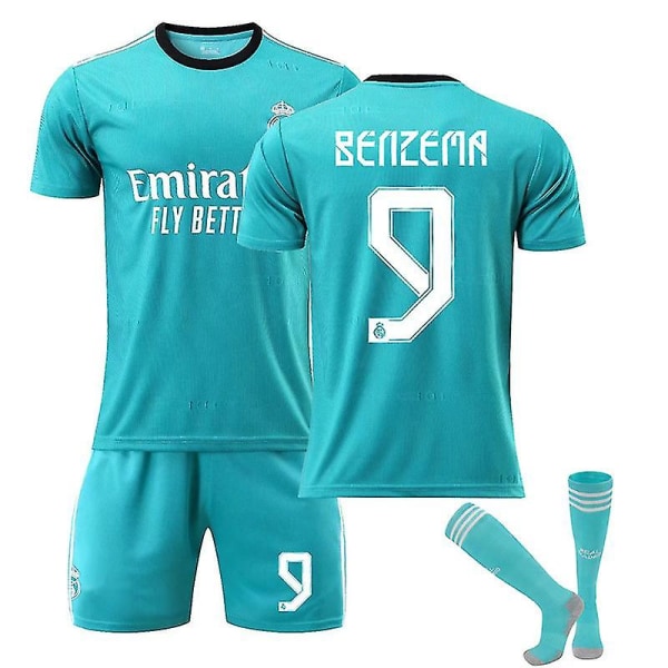 Real Madrid Second Away Grønn skjorte nr. 9 Benzema nr. 10 Modric Fotballskjortesett Barneskjorte H 21 22 BENZEMA 9 Kids 16(90-100CM)