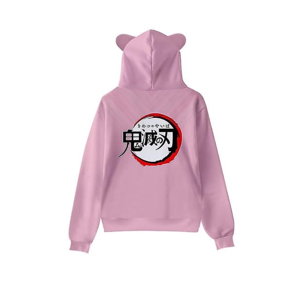 Unisex Demon Slayer trykte hettegenser Casual Pullover Katteører hettegenser Toppar Rosa Pink L