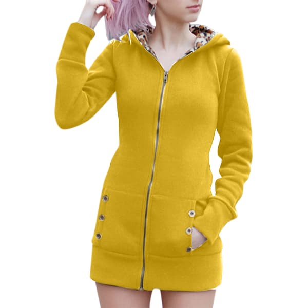 Vinter Kvinnor Hooded Thickened Plus Fleece Leopard Sweater Jacka Y Yellow M