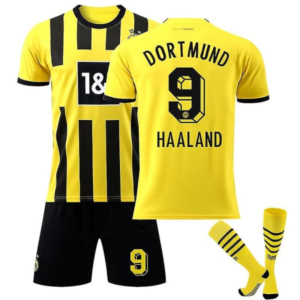 2022-2023 Borussia Dortmund trøje børne fodboldtrøje herre fodboldtrøje sæt CNMR HAALAND 9 Kids 18(100-110)